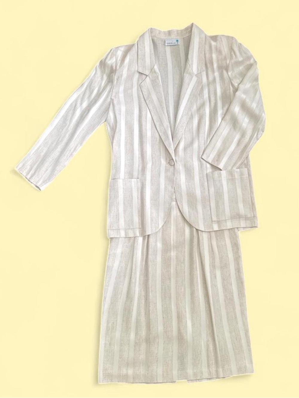 VTG Striped Cream Beige Skirt Suit